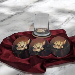 Floral Stone Coaster Set Magnolia 4CT 4"